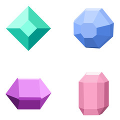 set of 4 different gemstones, diamonds set isolated on white