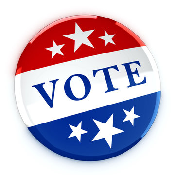 Vote button in red, white, and blue with stars - 3d rendering