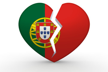 Broken white heart shape with Portugal flag