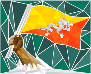 Strong Hand Raising The Flag Of Bhutan