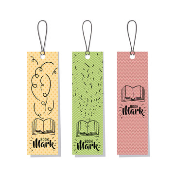 Bookmark label tag with book icon. Guidebook decoration reading and literature  theme. Colorful design. Vector illustration