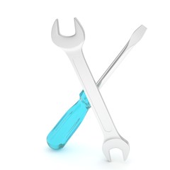 3D Illustration Wrench and screwdriver, service concept