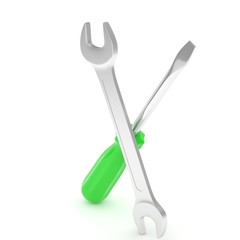 3D Illustration Wrench and screwdriver, service concept