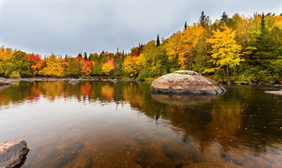 Autumn beginning to take affect on cottage country in the Quebec north. Trees turning blood red before the winter onslaught.