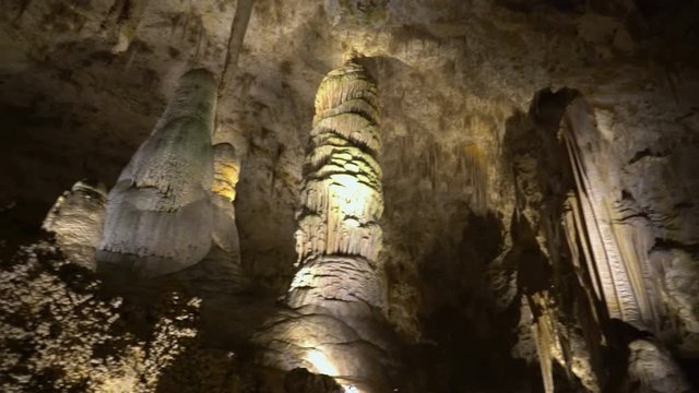 Tracking Shot of the White Giant in Carlsbad Caverns -Pan Left / Tilt Down-