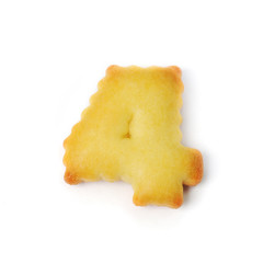 Number 4  made of cracker cookie isolated on white background