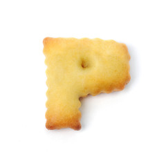 letter P made of cracker cookie isolated on white background