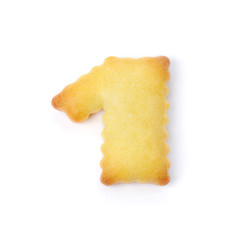 Number 1 made of cracker cookie isolated on white background