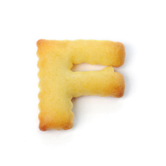 letter F made of cracker cookie isolated on white background