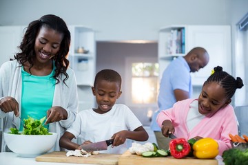Obraz na płótnie Canvas Happy family preparing food