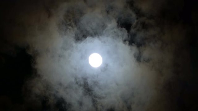 Time Lapse of Full Moon in the Night Sky with Clouds Passing Through