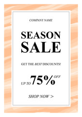 Vector Season Sale banner with watercolor background for online stores, websites, retail posters, social media ads. Creative banner layout for m-commerce, mobile applications, e-mail promotions.