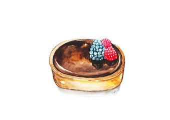 Chocolate Tart,  watercolor painting isolated on white background