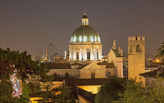 Brescia - The Duomo cupola over the town at night.