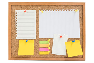 Isolated wooden board with paper and notes
