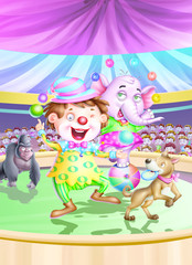 Obraz na płótnie Canvas Joker and animals in circus