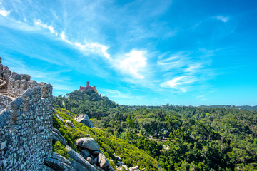 Fototapeta na wymiar The Castle of the Moors is a hilltop medieval castle in Sintra, Portugal