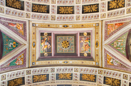CREMONA, ITALY - MAY 24, 2016: The ceiling fresco with the Old testament scenes in Chiesa di Santa Rita by Giulio Campi (1547).