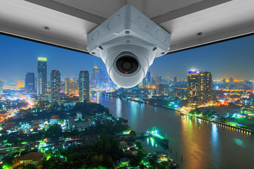 Fototapeta na wymiar CCTV and night city scene