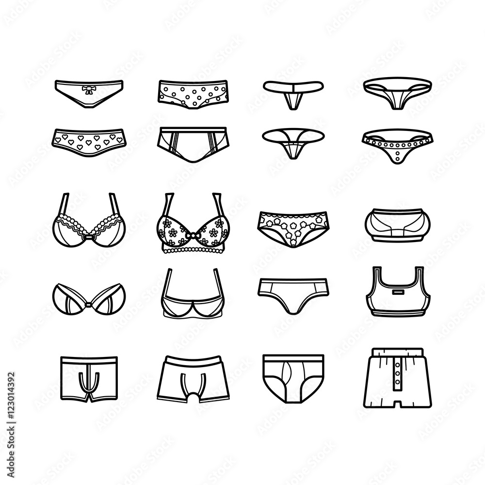 Wall mural Lingerie womens and mens underwear thin line icons set - Wall murals