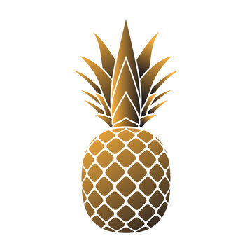 Pineapple gold icon. Tropical fruit, isolated on white background. Symbol of food, sweet, exotic and summer, vitamin, healthy. Nature logo. 3D concept. Design element Vector illustration
