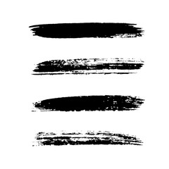 Grunge brushes stroke texture set, isolated black on white. Paintbrush artistic shape elements. Ink line. Watercolor art template. Paint design. Smear creative pattern. Vector illustration