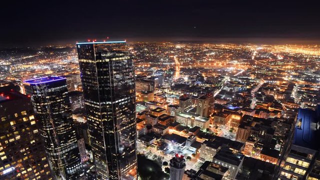 Time Lapse of Downtown LA Night City Lights -Long Shot 2-
