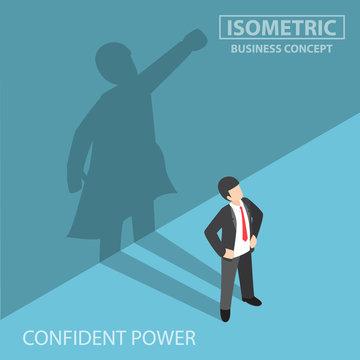 Isometric businessman with his superhero shadow