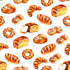 Bakery seamless pattern fresh bread and buns
