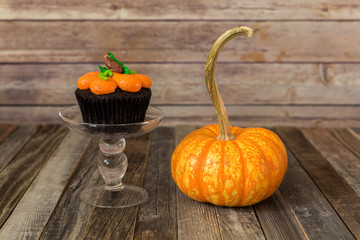 Pumpkin cupcake with gourd