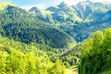 Beautiful landscape view on mountains and old bridge on the south-east of France