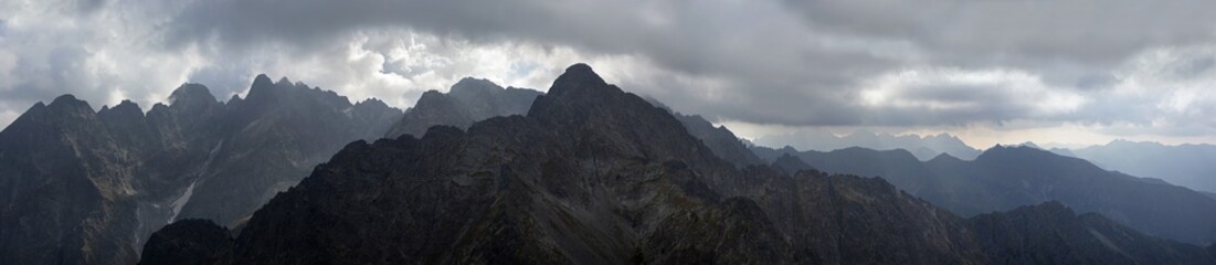 High Tatras - panorama in the silhouette from Jahnaci peak