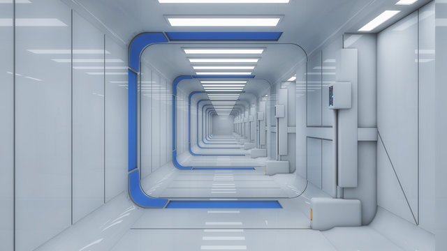 Futuristic hall alien spaceship