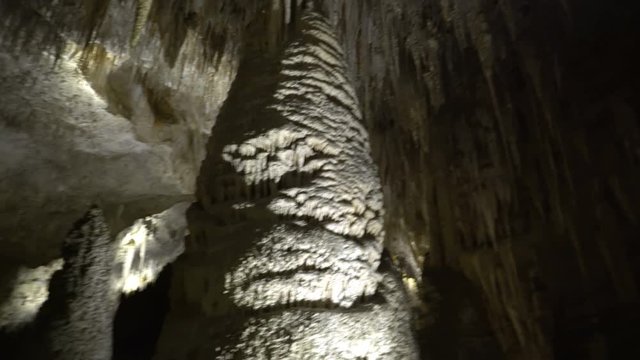 Tracking Shot of Temple of the Sun in Carlsbad Caverns -Tilt Down / Pan Left-