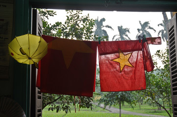 Vietnamese national flag red shirt yellow star t-shirt drying on