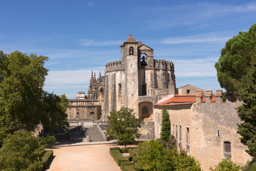 Fototapeta na wymiar Medieval Templar castle in Tomar, Portugal. Landmark in Europe