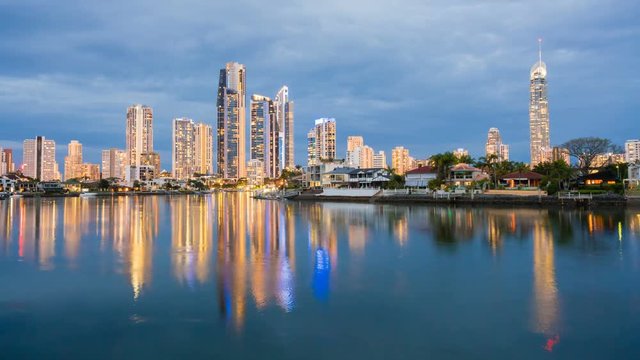 4k timelapse video of Gold Coast skyline from day to night