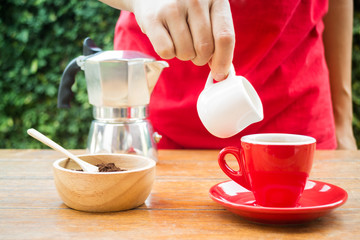 Homemade cup of hot espresso