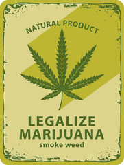 vector banner with cannabis leaf and labeled legalize marijuana