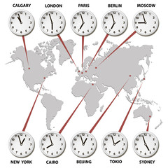 World map with time zones world capitals