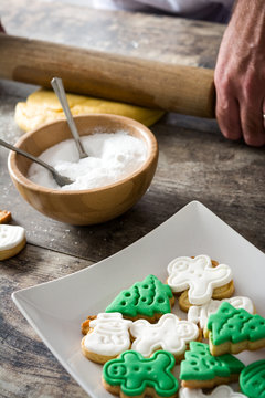 Woman crushing the sourdough while preparing Christmas Cookies