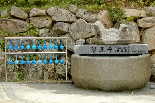 free drinking holy water ladles in Soraksan Mountain Korea