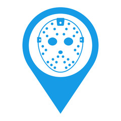 Icono plano localizacion mascara portero hockey azul