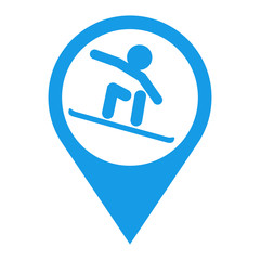 Icono plano localizacion snowboarding azul