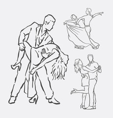 Fototapeta na wymiar Couple dancing hand drawn. Good use for symbol, logo, web icon, mascot, decoration element, object, sign, or any design you want.