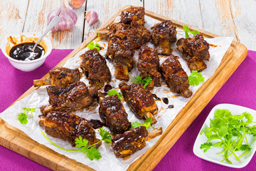 delicious hot sticky ribs seasoned with barbecue sauce