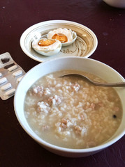 Pork boiled rice with salted eggs for sick patient