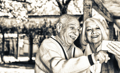 Fototapeta na wymiar Happiness in elder rehab facility. Retired successful people