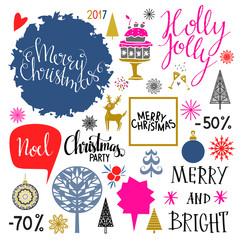 Christmas Holiday icons, lettering