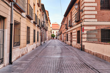 Streets and Medieval Fair (closed) in Alcala de Henares, Cervantina dawn during the week (10/06/2016)